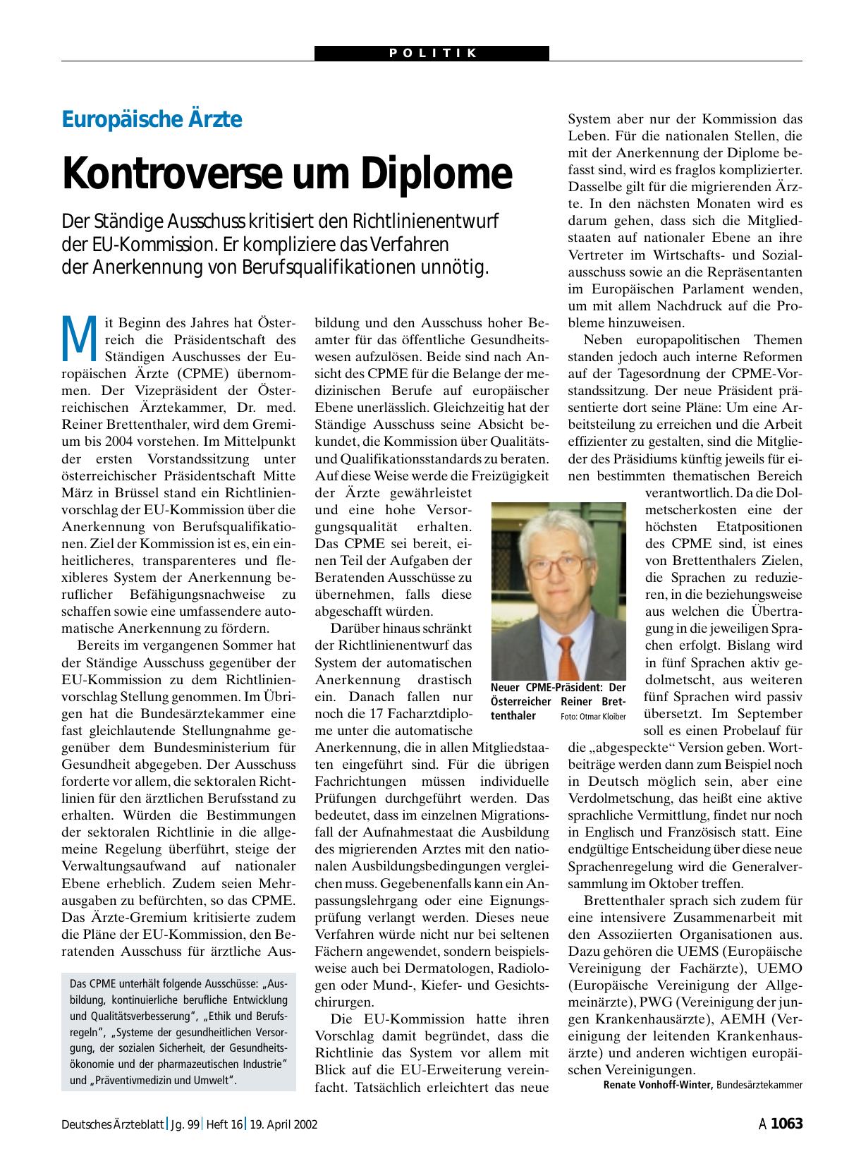 Vorschauseite 1: Europäische Ärzte: Kontroverse um Diplome