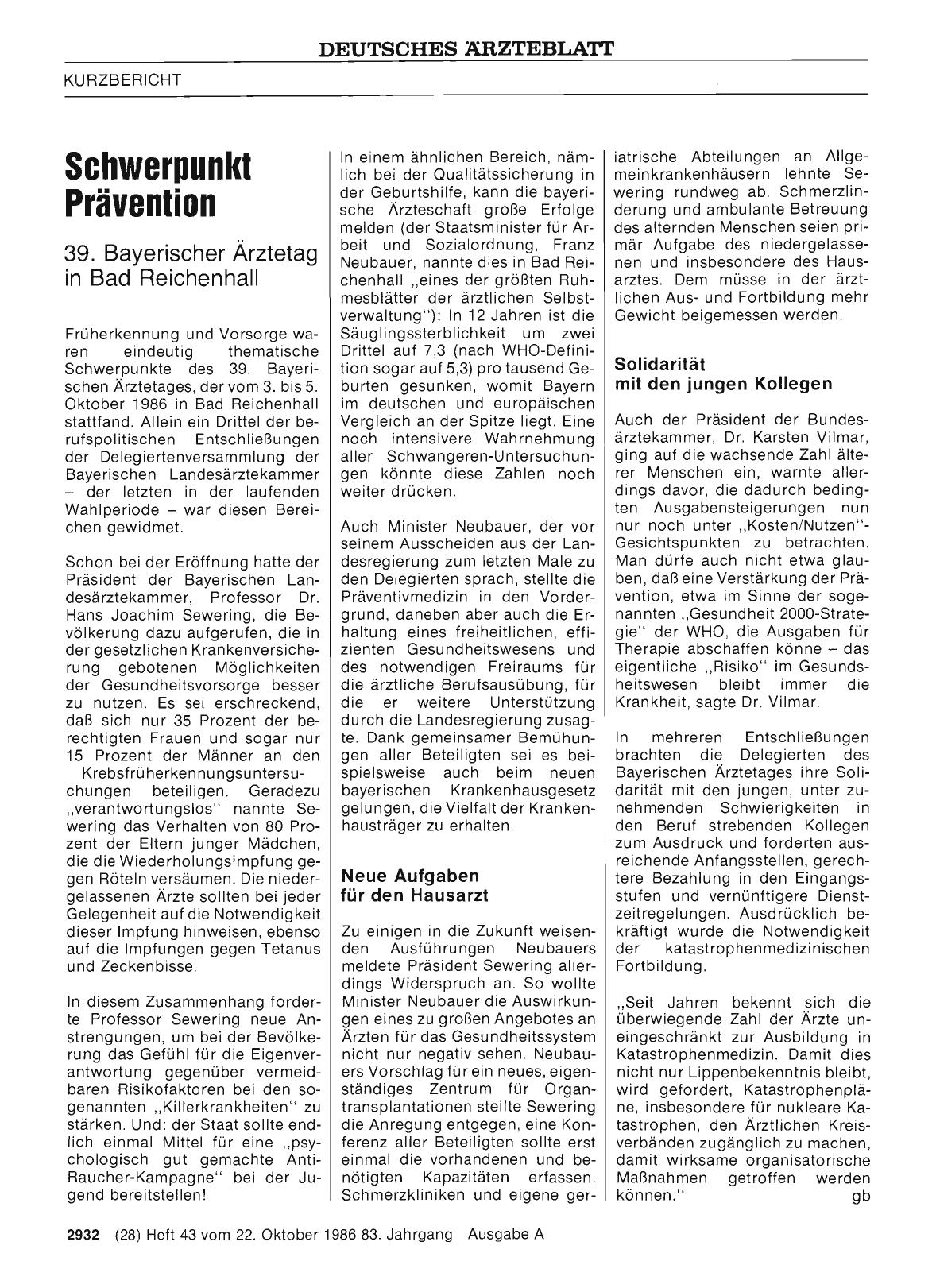 Vorschauseite 1: Schwerpunkt Prävention: 39. Bayerischer Ärztetag in Bad Reichenhall
