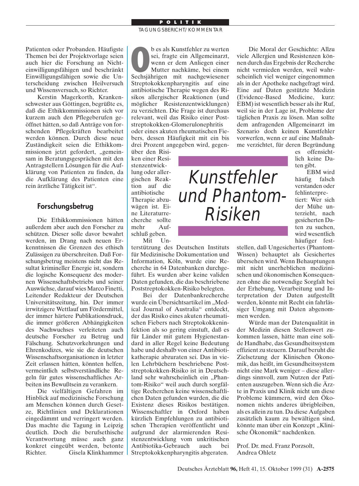 Vorschauseite 1: Kunstfehler und Phantom-Risiken
