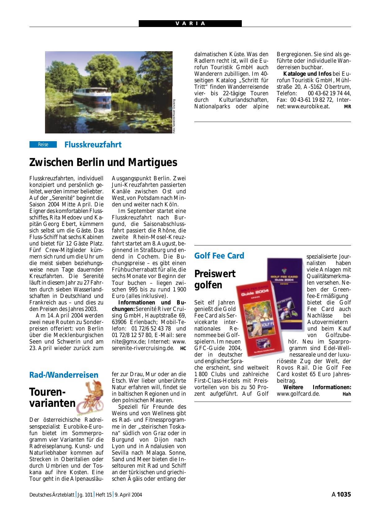 Vorschauseite 1: Rad-/Wanderreisen: Tourenvarianten