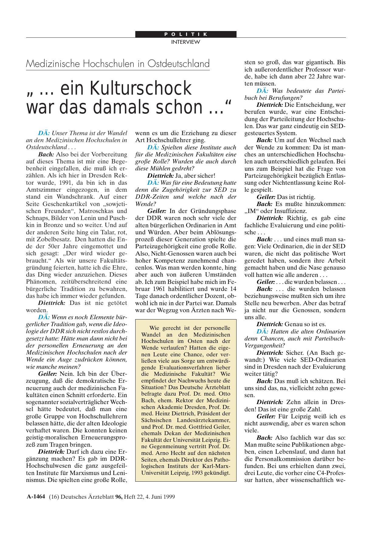 Vorschauseite 1: Medizinische Hochschulen in Ostdeutschland: „. .. ein Kulturschock war das damals schon. .. “