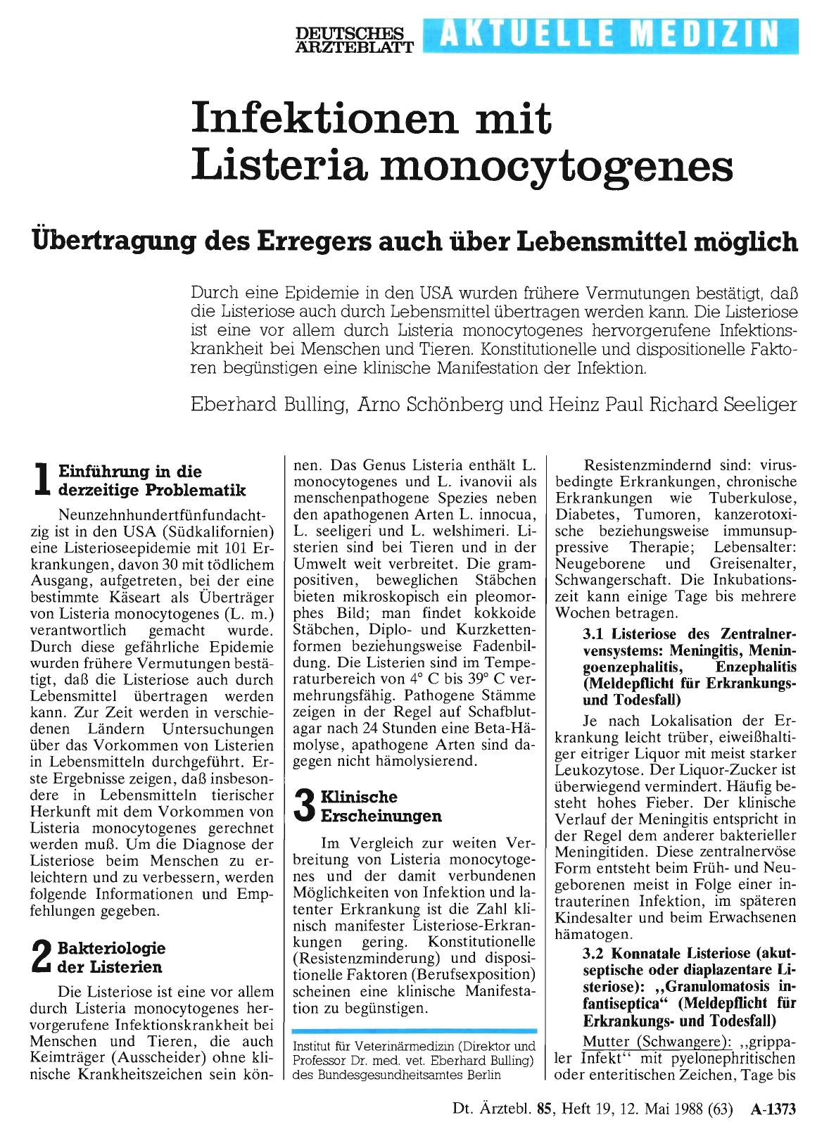 Vorschauseite 1: Infektionen mit Listeria monocytogenes