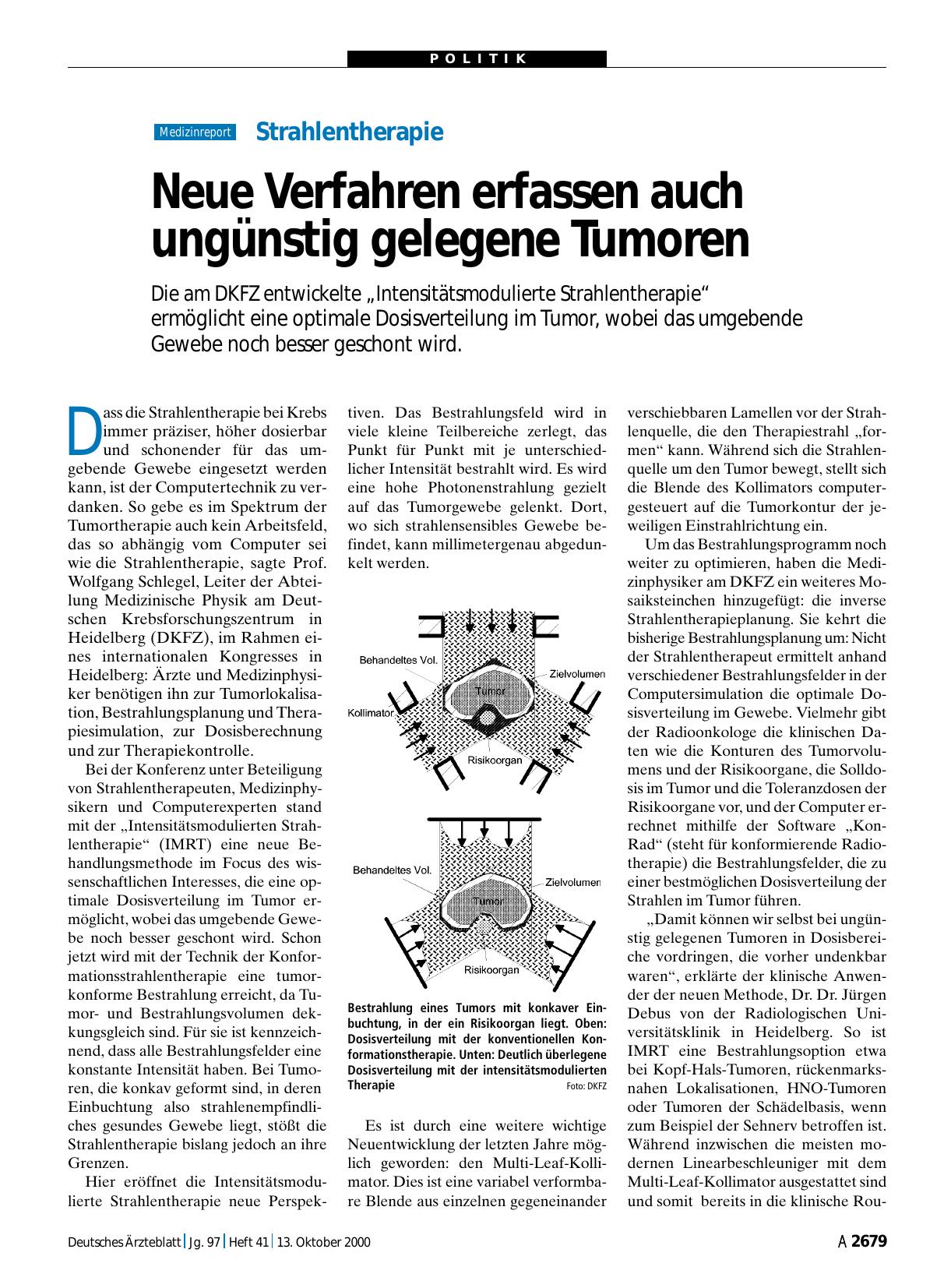 Vorschauseite 1: Strahlentherapie: Neue Verfahren erfassen auch ungünstig gelegene Tumoren