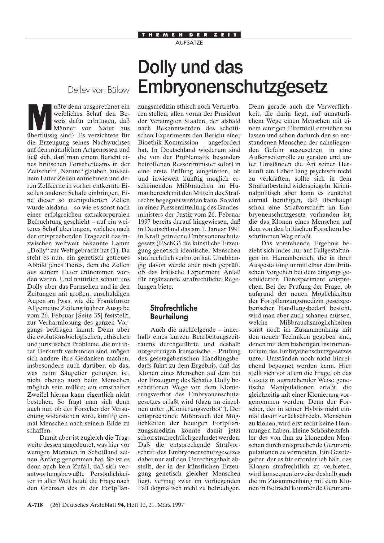 Vorschauseite 1: Dolly und das Embryonenschutzgesetz
