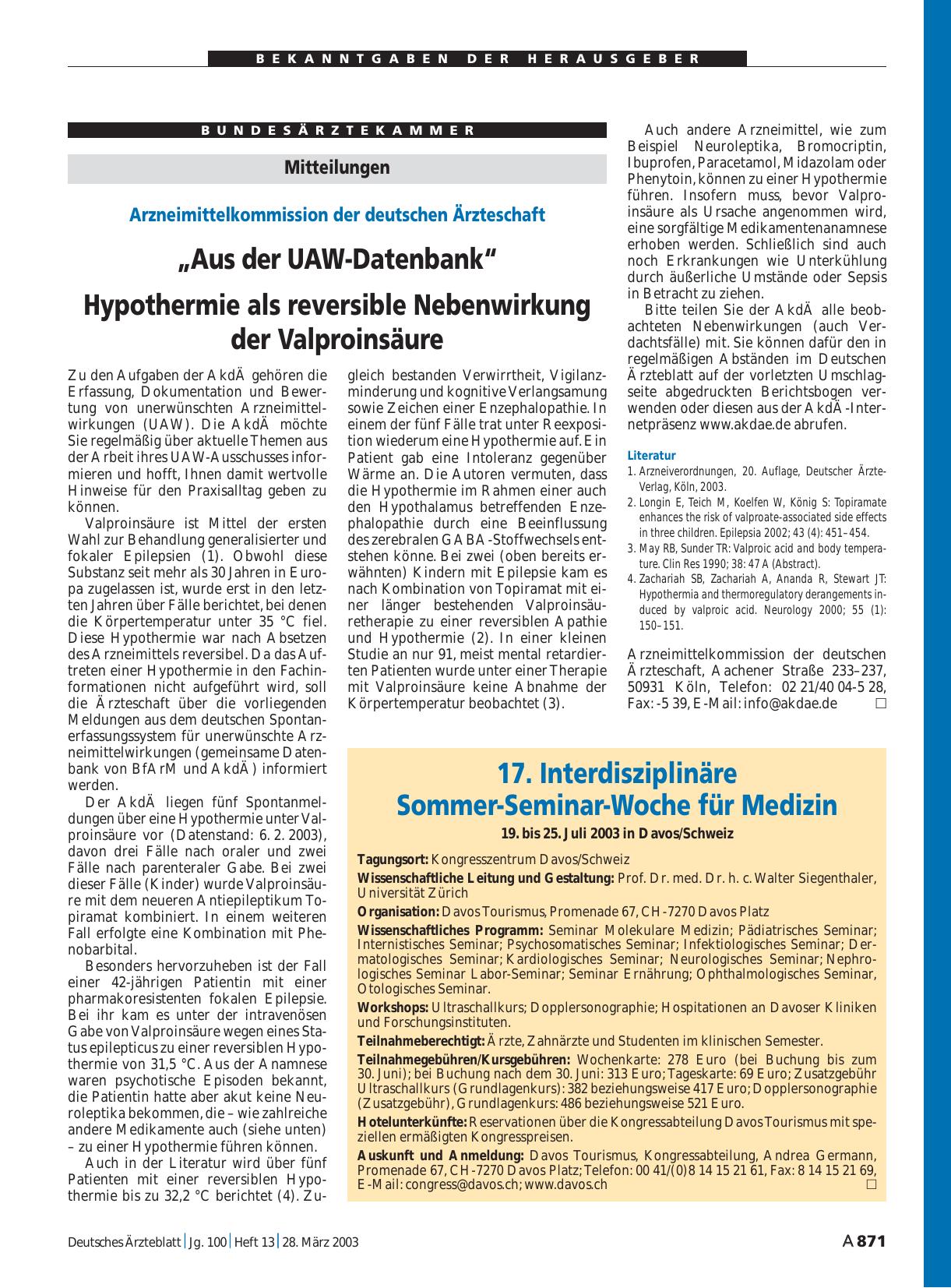 Vorschauseite 1: 17. Interdisziplinäre Sommer-Seminar-Woche für Medizi