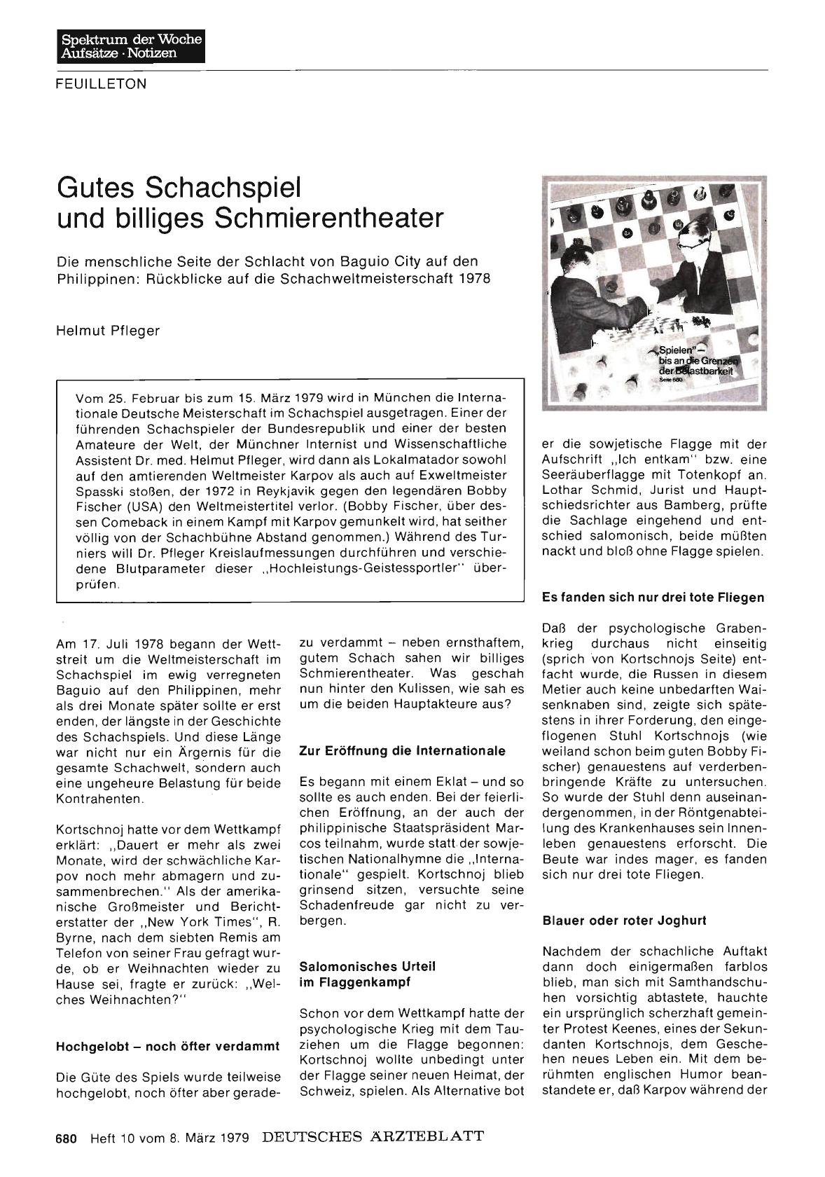 Vorschauseite 1: Gutes Schachspiel und billiges Schmierentheater