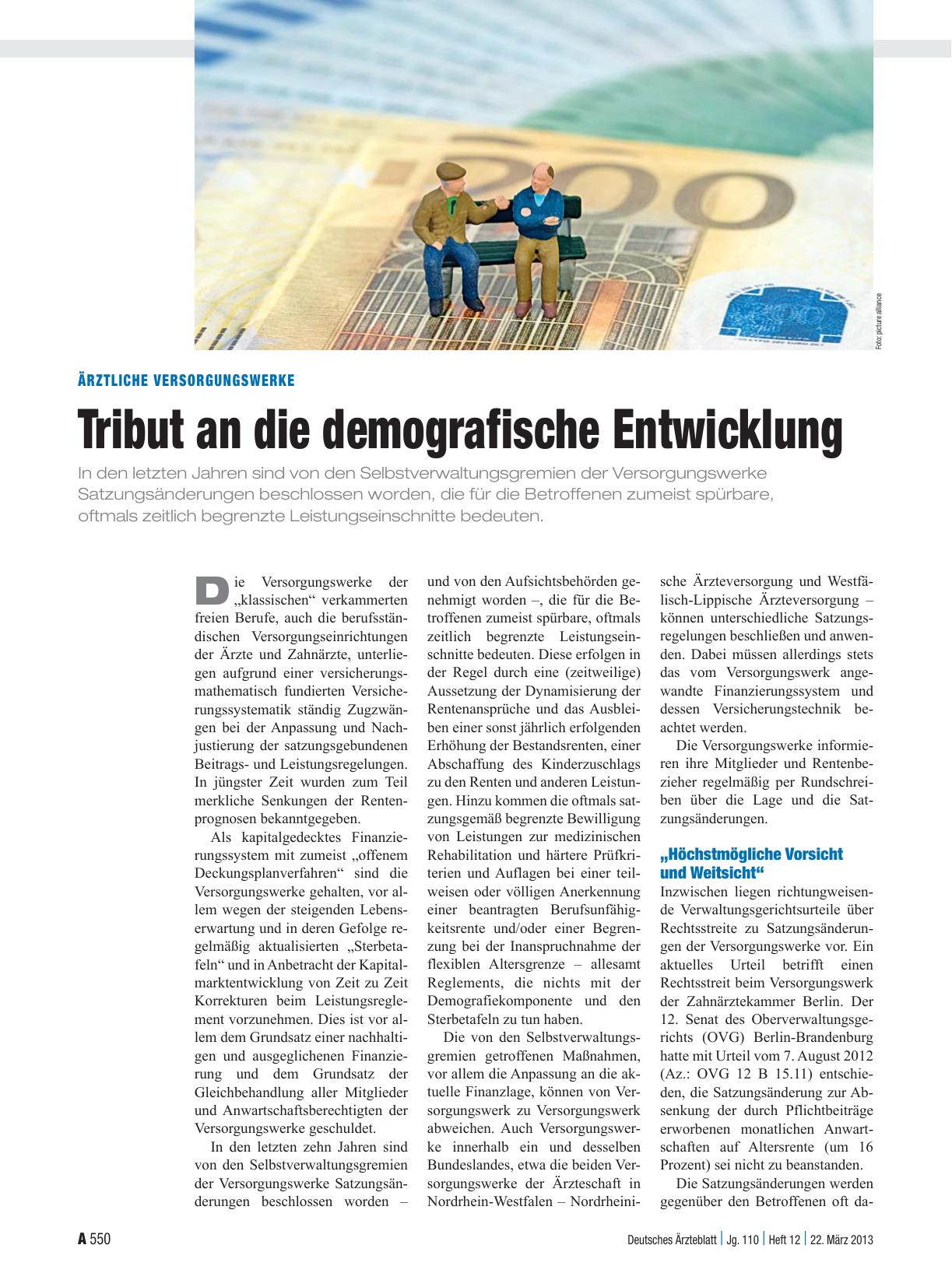 Vorschauseite 1: Ärztliche Versorgungswerke: Tribut an die demografische Entwicklung