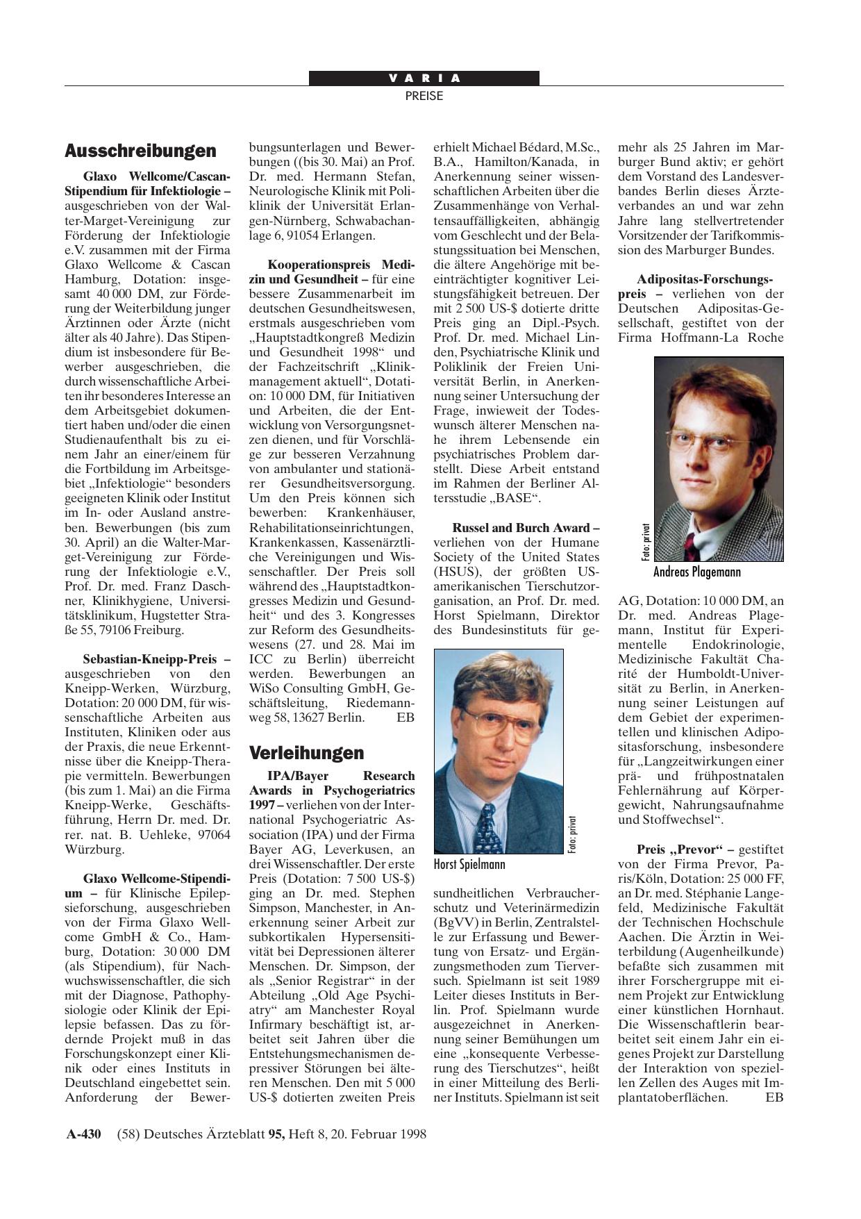 Vorschauseite 1: Verleihungen