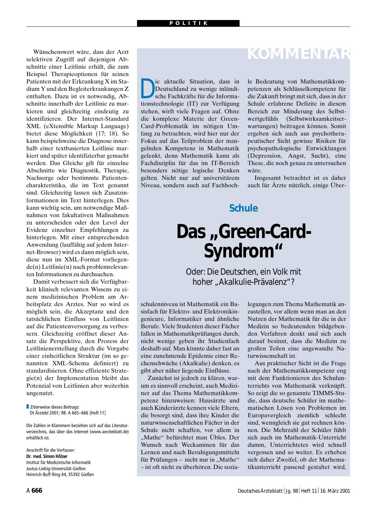 Vorschauseite 1: Schule: Das „Green-Card-Syndrom“