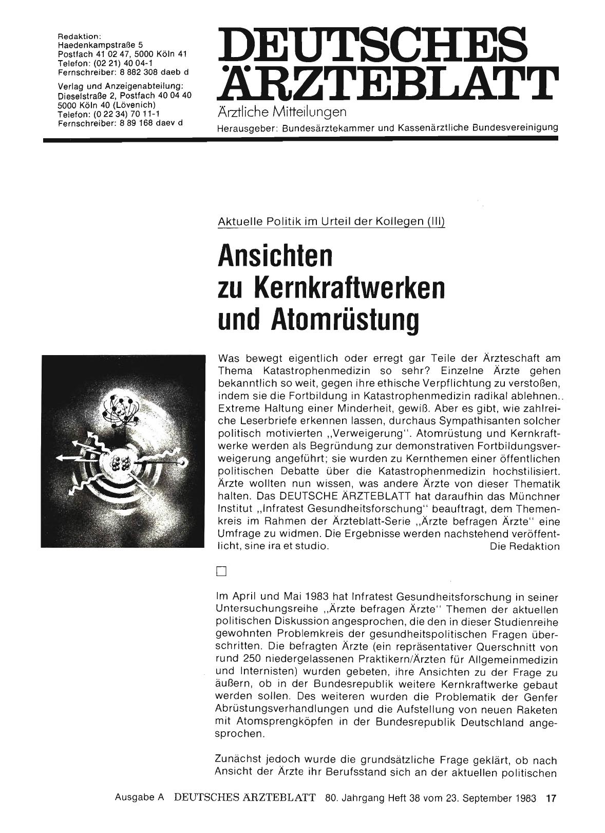 Vorschauseite 1: Aktuelle Politik im Urteil der Kollegen (III): Ansichten zu Kernkraftwerken und Atomrüstung