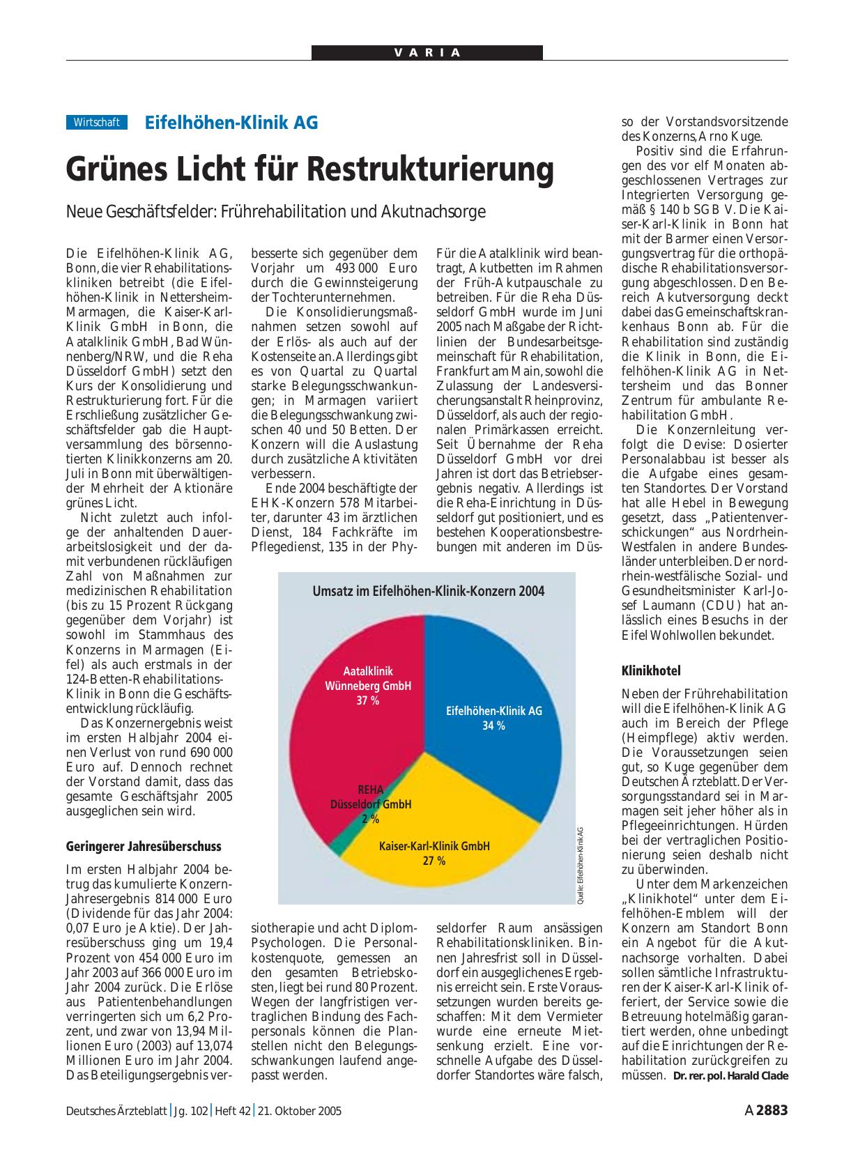 Vorschauseite 1: Eifelhöhen-Klinik AG: Grünes Licht für Restrukturierung