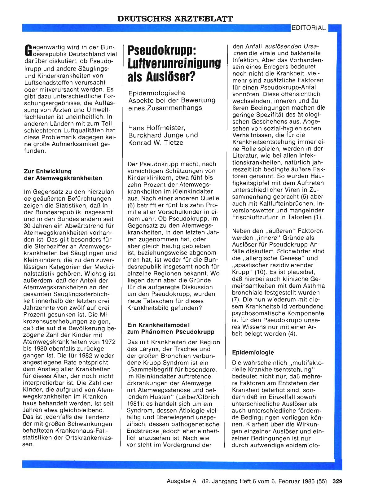 Vorschauseite 1: Pseudokrupp: Luftverunreinigung als Auslöser? Epidemiologische Aspekte bei der Bewertung eines Zusammenhangs