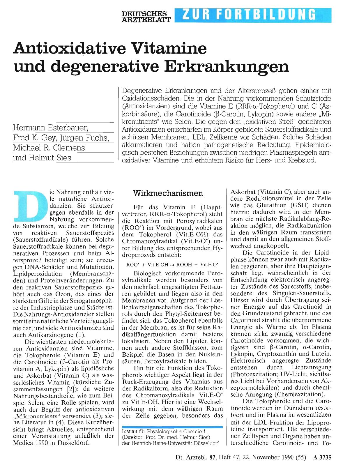 Vorschauseite 1: Antioxidative Vitamine und degenerative Erkrankungen