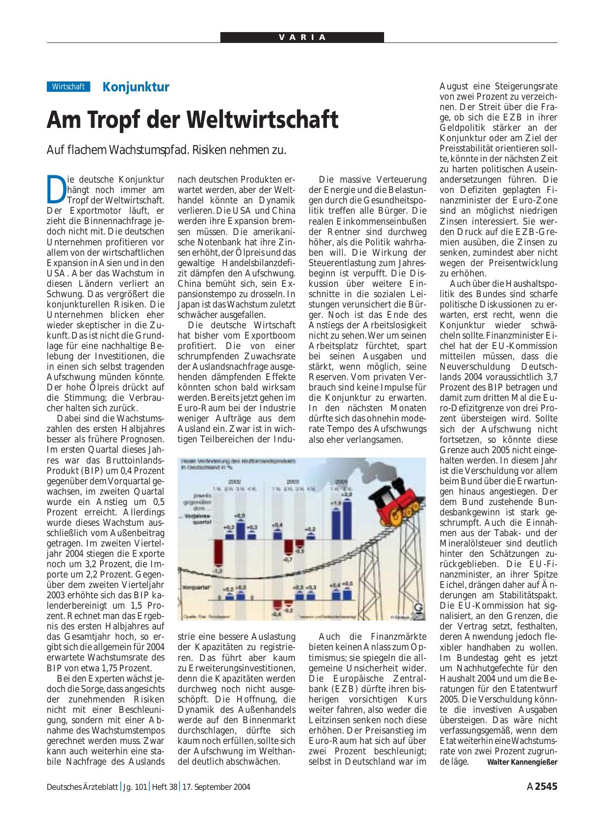 Vorschauseite 1: Konjunktur: Am Tropf der Weltwirtschaft