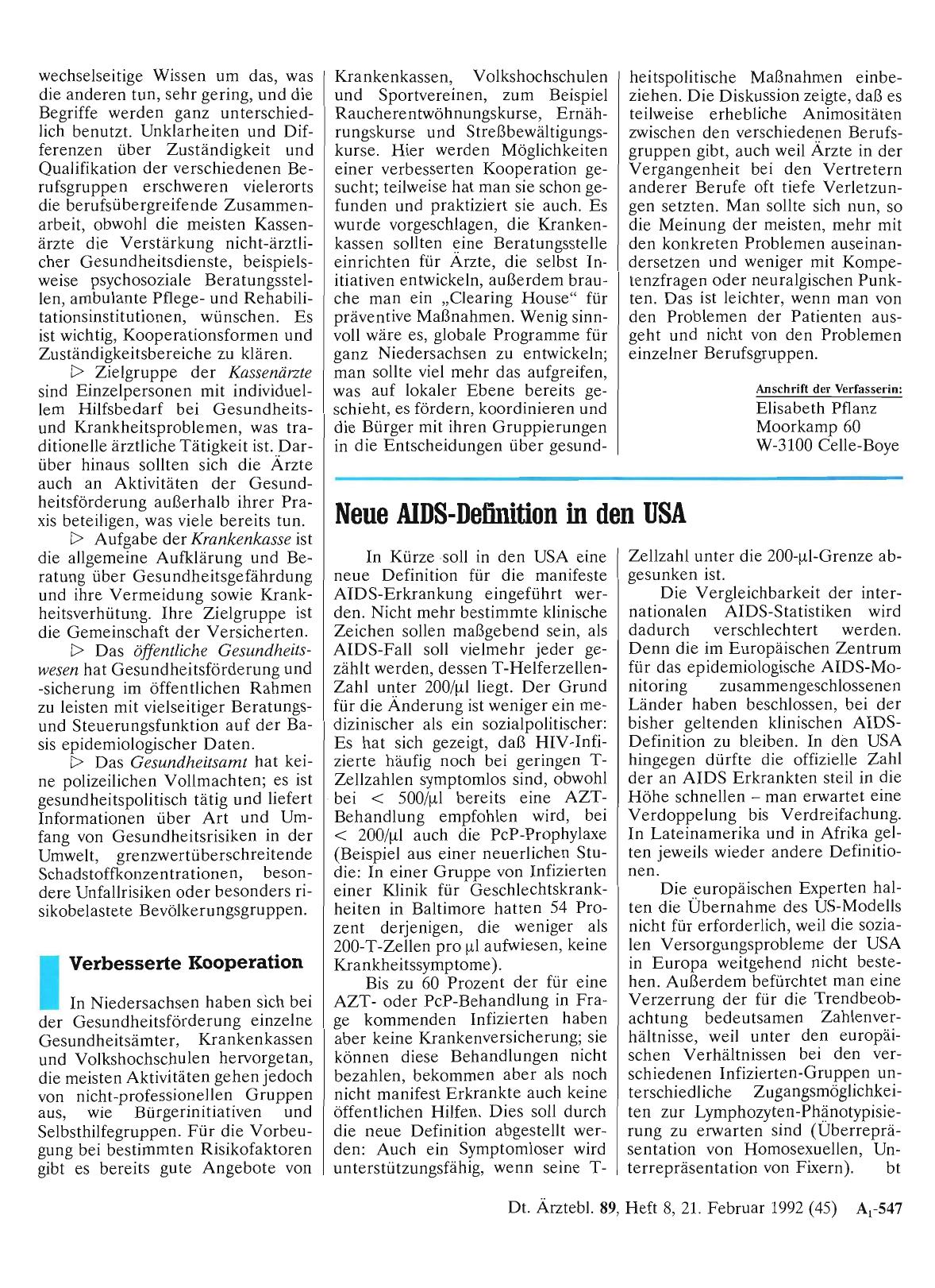 Vorschauseite 1: Neue AIDS-Definition in den USA