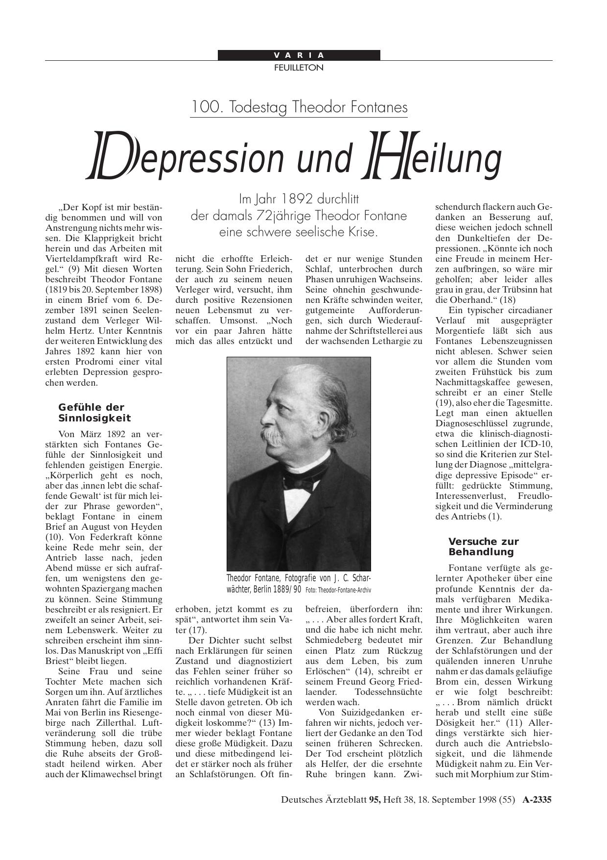 Vorschauseite 1: 100. Todestag Theodor Fontanes: Depression und Heilung