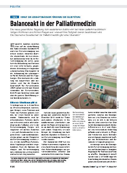 Vorschauseite 1: Verbot der geschäftsmäßigen Förderung der Selbsttötung: Balanceakt in der Palliativmedizin