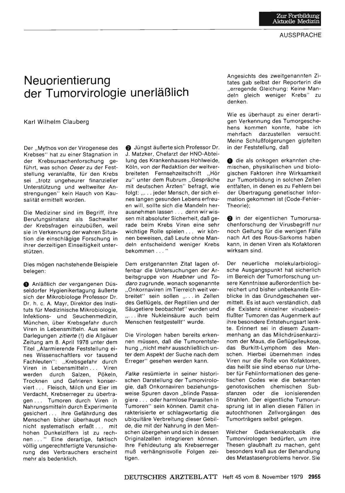 Vorschauseite 1: Neuorientierung der Tumorvirologie unerläßlich