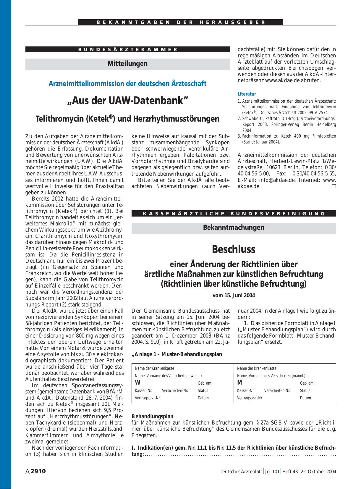 Vorschauseite 1: Mitteilungen: „Aus der UAW-Datenbank“