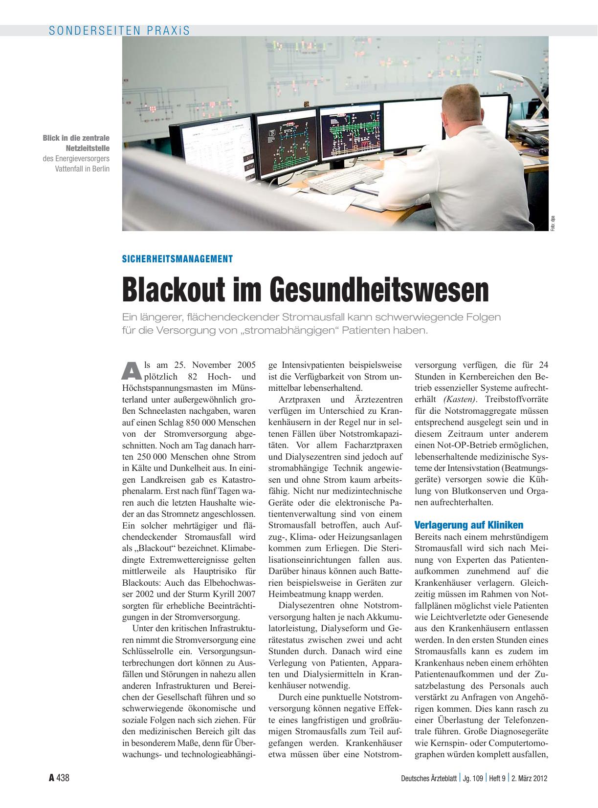 Vorschauseite 1: Sicherheitsmanagement: Blackout im Gesundheitswesen