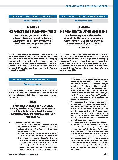 Vorschauseite 1: Beschlüsse über die Nutzenbewertung von Arzneimitteln mit neuen Wirkstoffen: Satralizumab