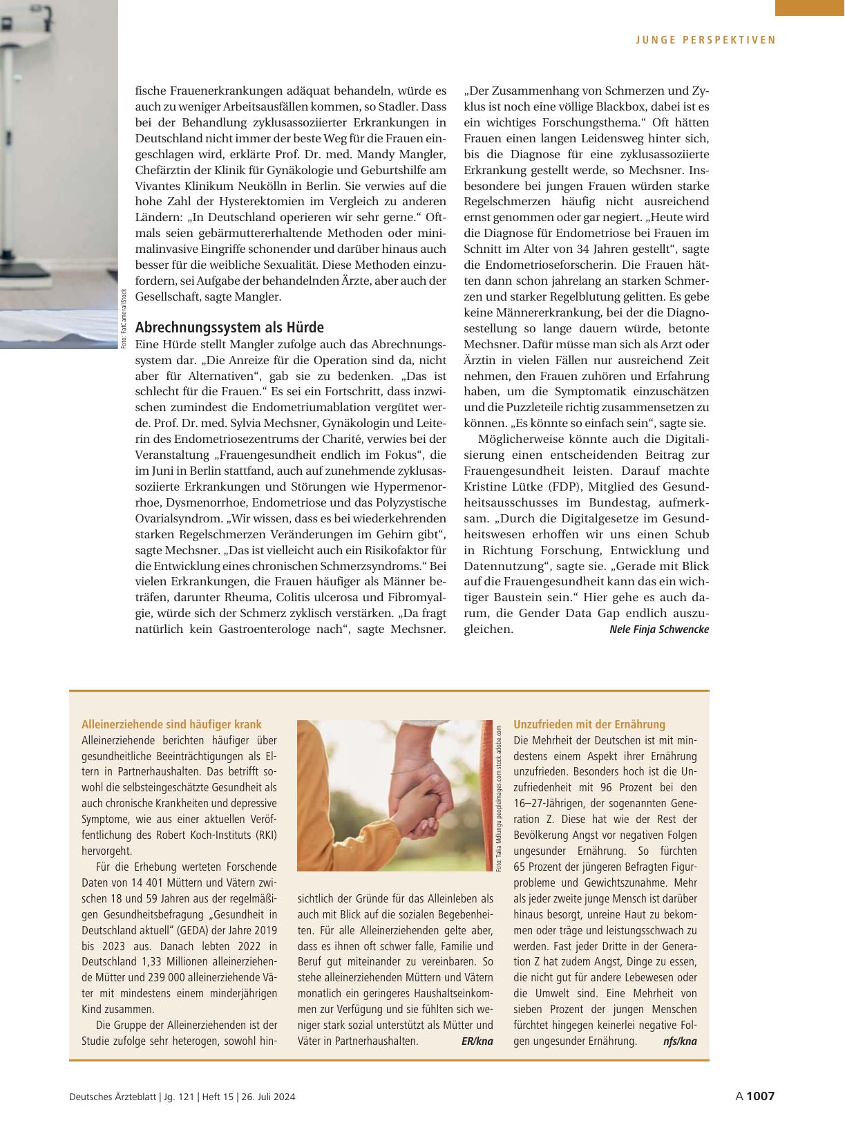 Vorschauseite 1: Alleinerziehende sind häufiger krank / Unzufrieden mit der Ernährung