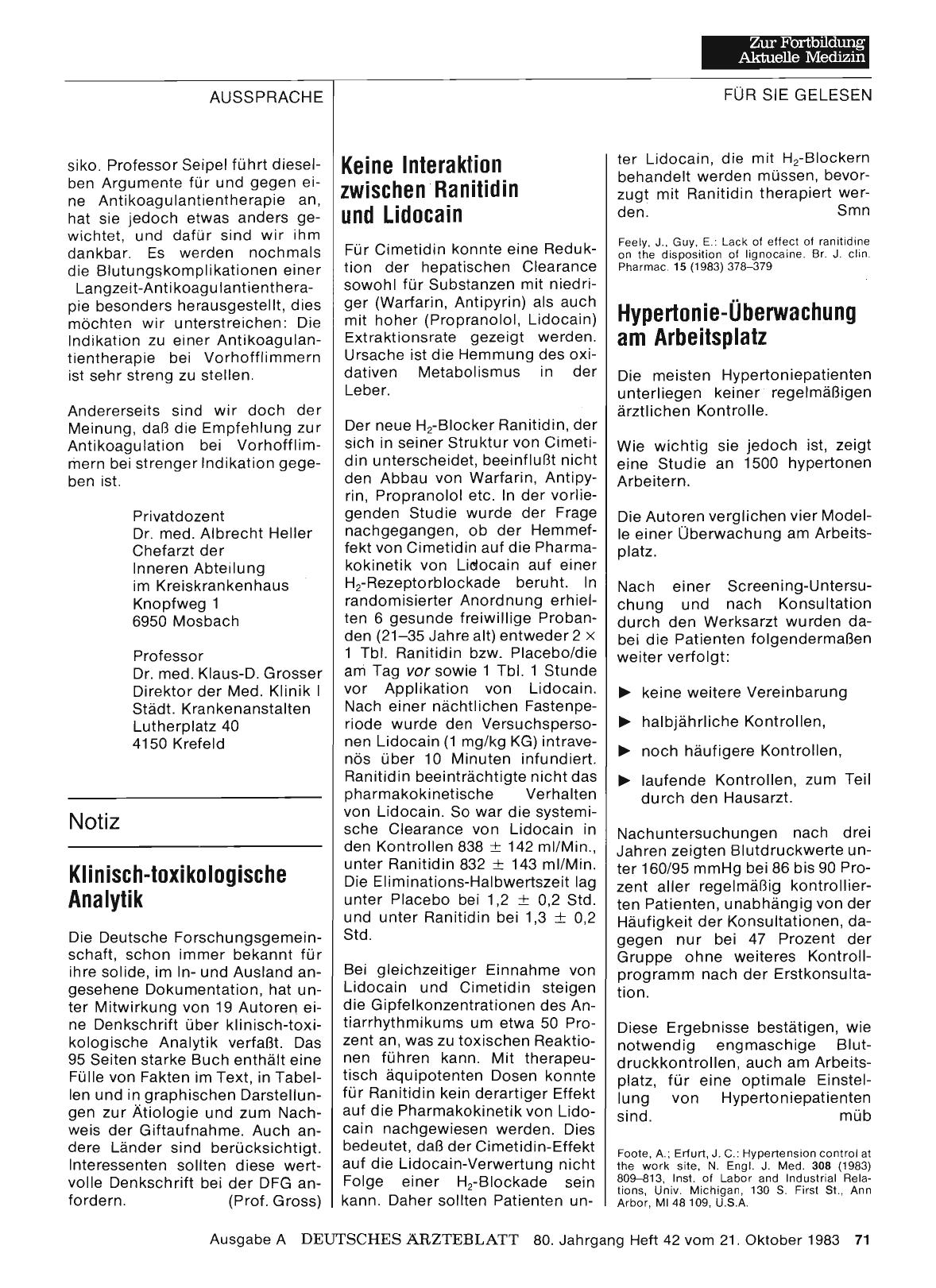 Vorschauseite 1: Keine Interaktion zwischen Ranitidin und Lidocain