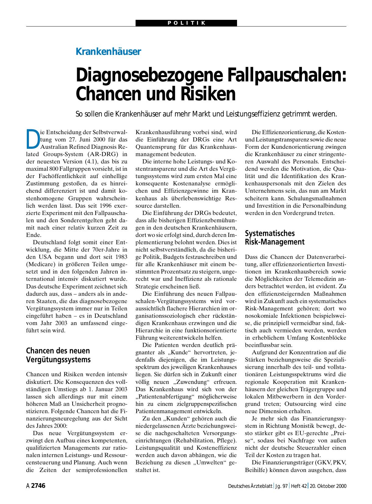 Vorschauseite 1: Krankenhäuser – Diagnosebezogene Fallpauschalen: Chancen und Risiken