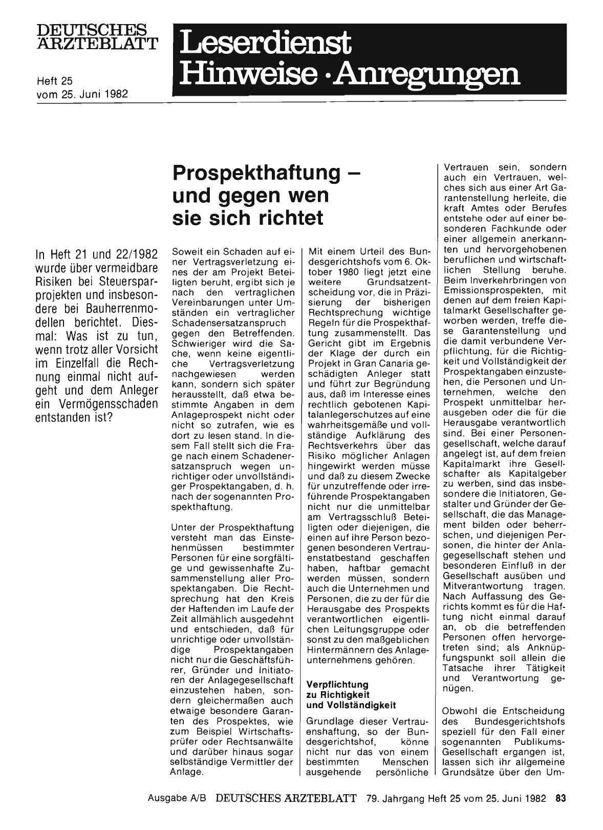 Vorschauseite 1: Prospekthaftung — und gegen wen sie sich richtet