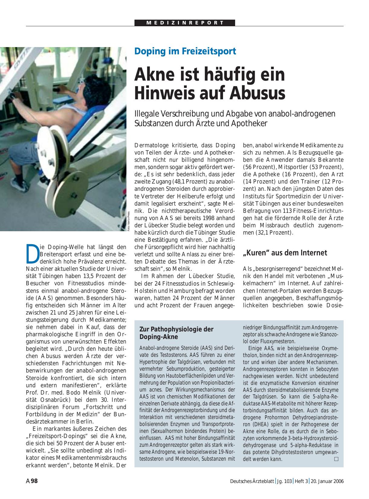 Vorschauseite 1: Doping im Freizeitsport: Akne ist häufig ein Hinweis auf Abusus