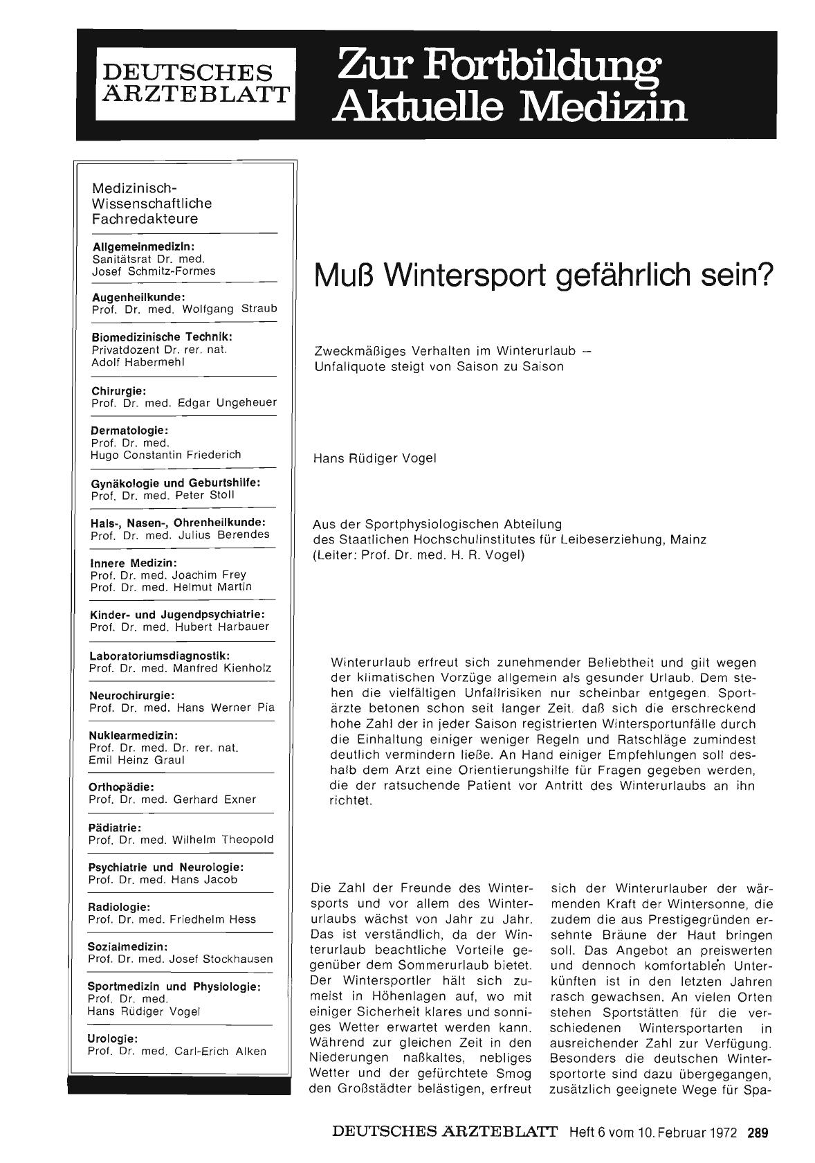 Vorschauseite 1: Muß Wintersport gefährlich sein?
