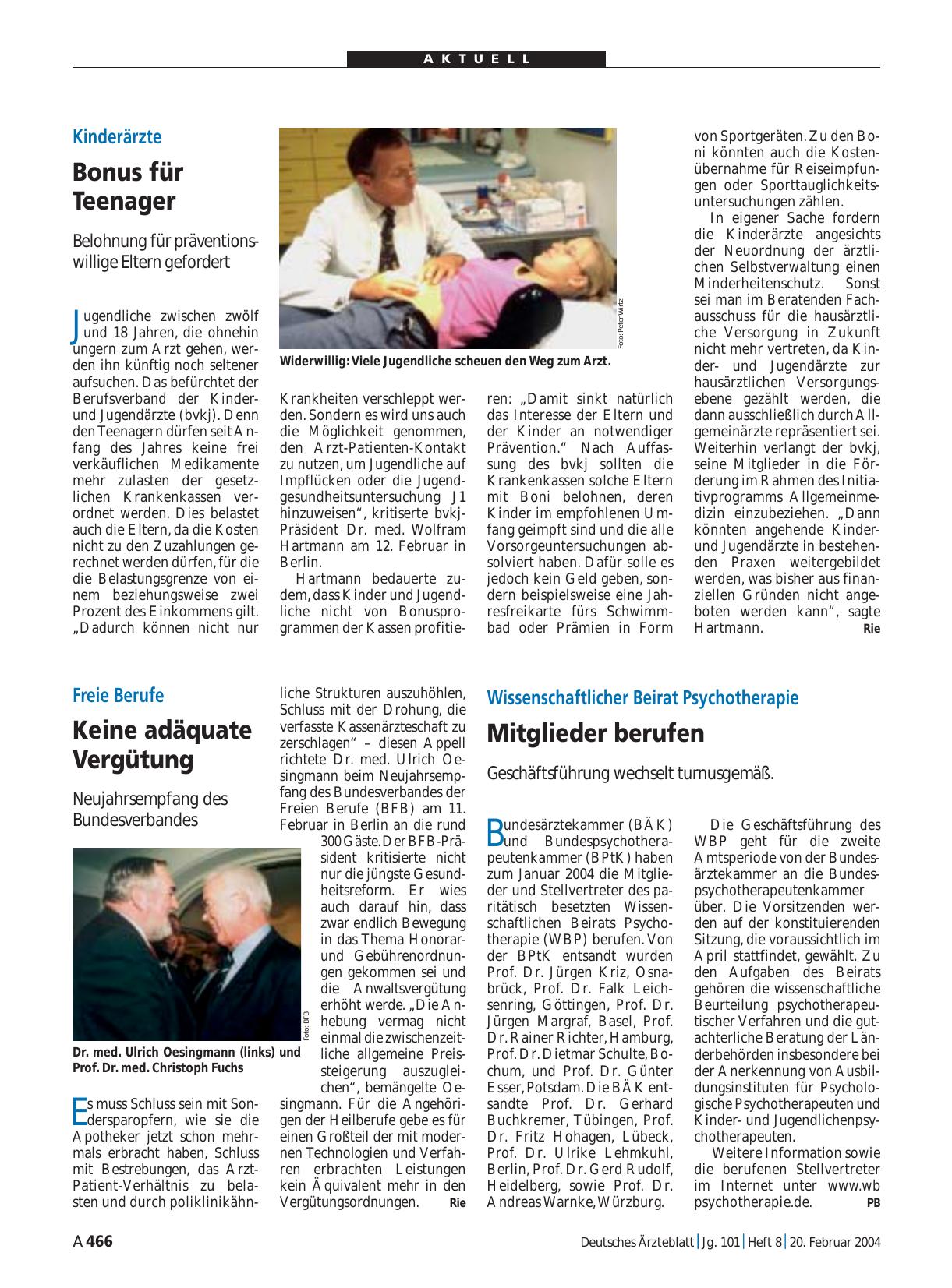 Vorschauseite 1: Freie Berufe: Keine adäquate Vergütung