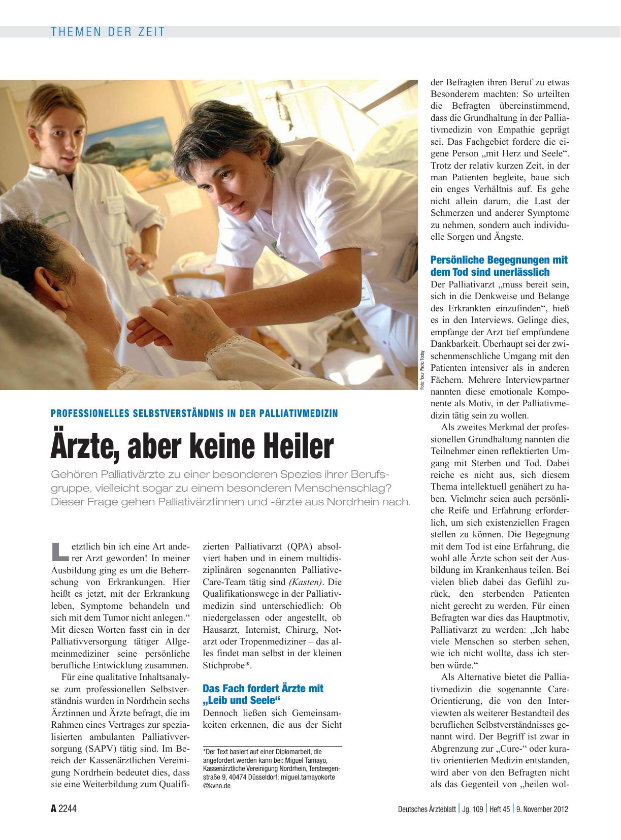 Vorschauseite 1: Professionelles Selbstverständnis in der Palliativmedizin: Ärzte, aber keine Heiler