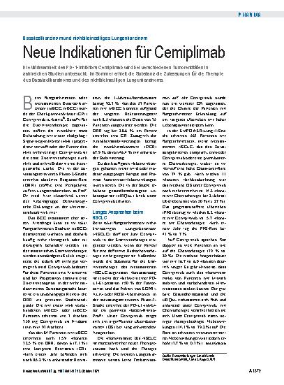 Vorschauseite 1: Basalzellkarzinom und nichtkleinzelliges Lungenkarzinom: Neue Indikationen für Cemiplimab