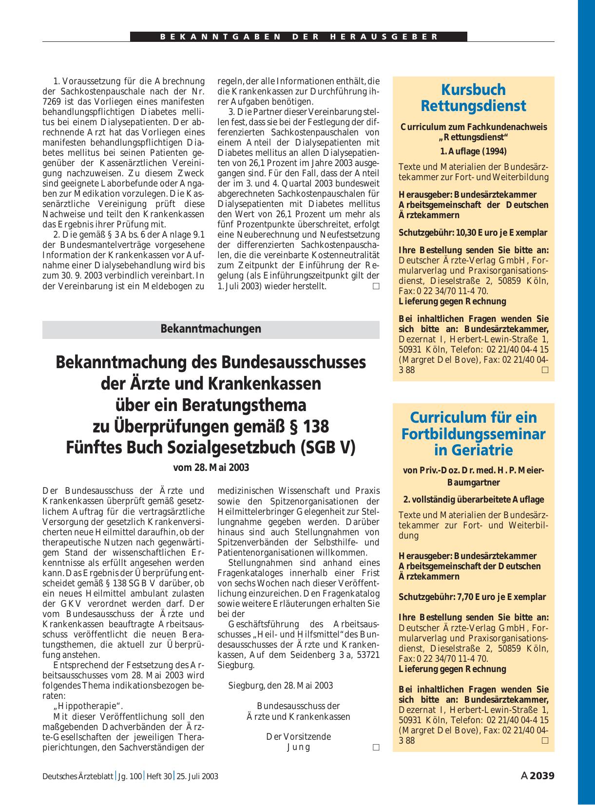 Vorschauseite 1: Curriculum für ein Fortbildungsseminar in Geriatrie