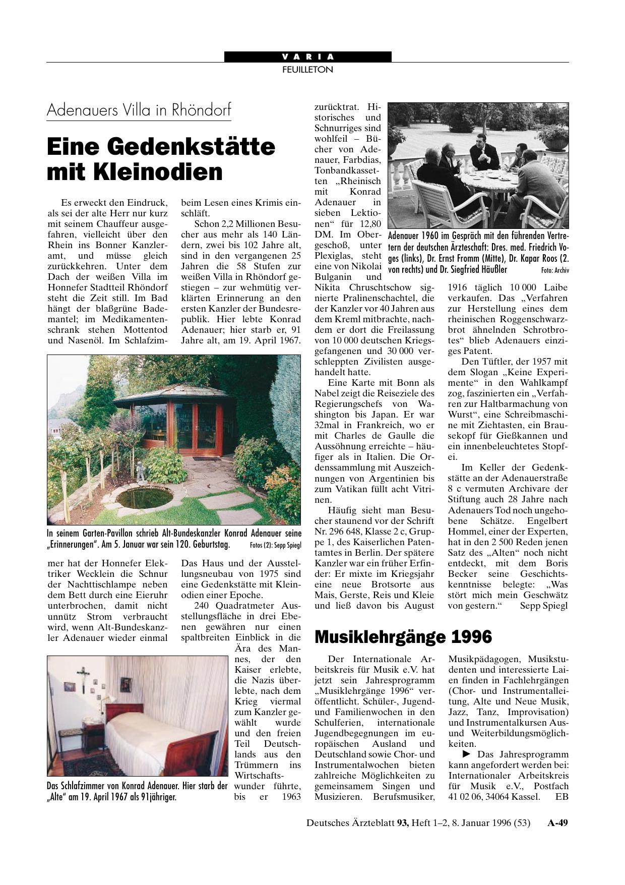 Vorschauseite 1: Musiklehrgänge 1996