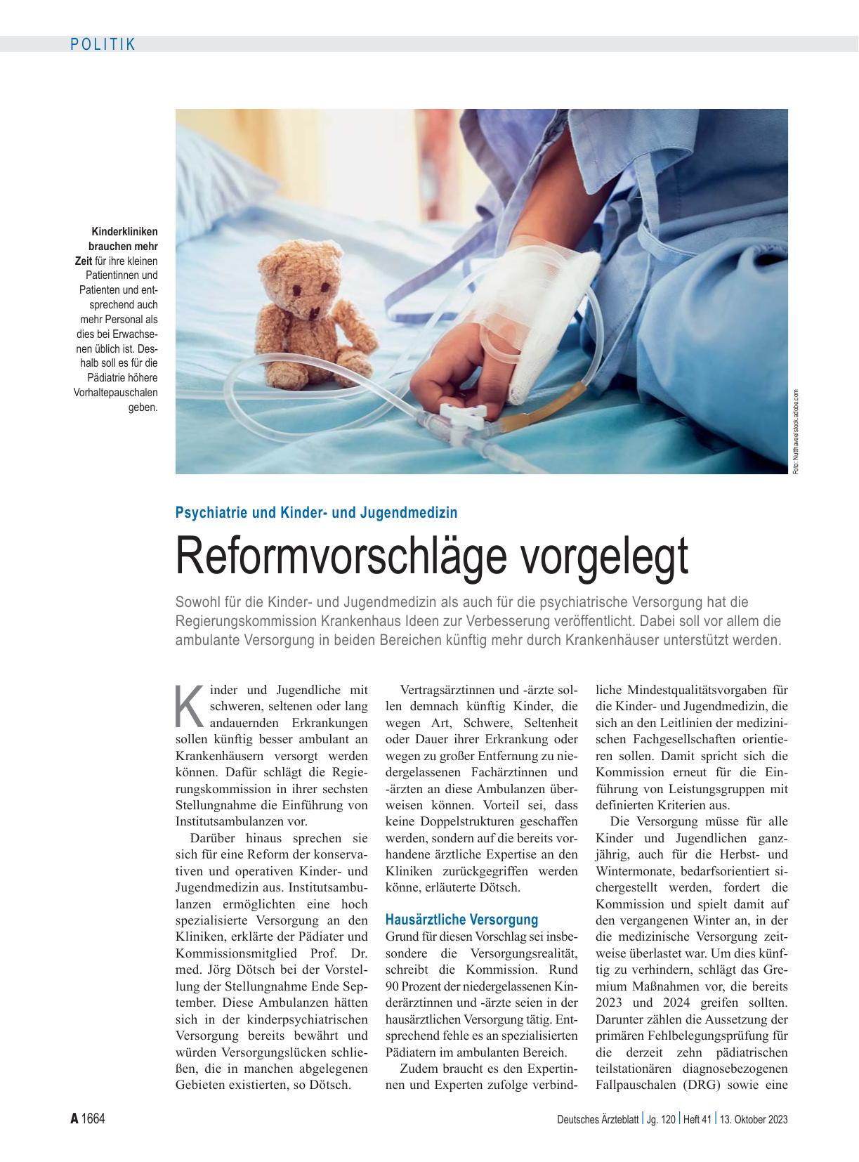 Vorschauseite 1: Psychiatrie und Kinderund Jugendmedizin: Reformvorschläge vorgelegt