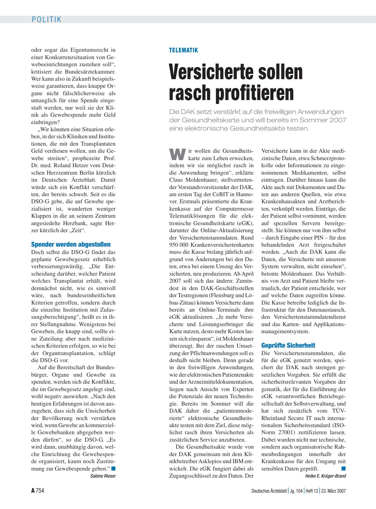 Vorschauseite 1: Telematik: Versicherte sollen rasch profitieren
