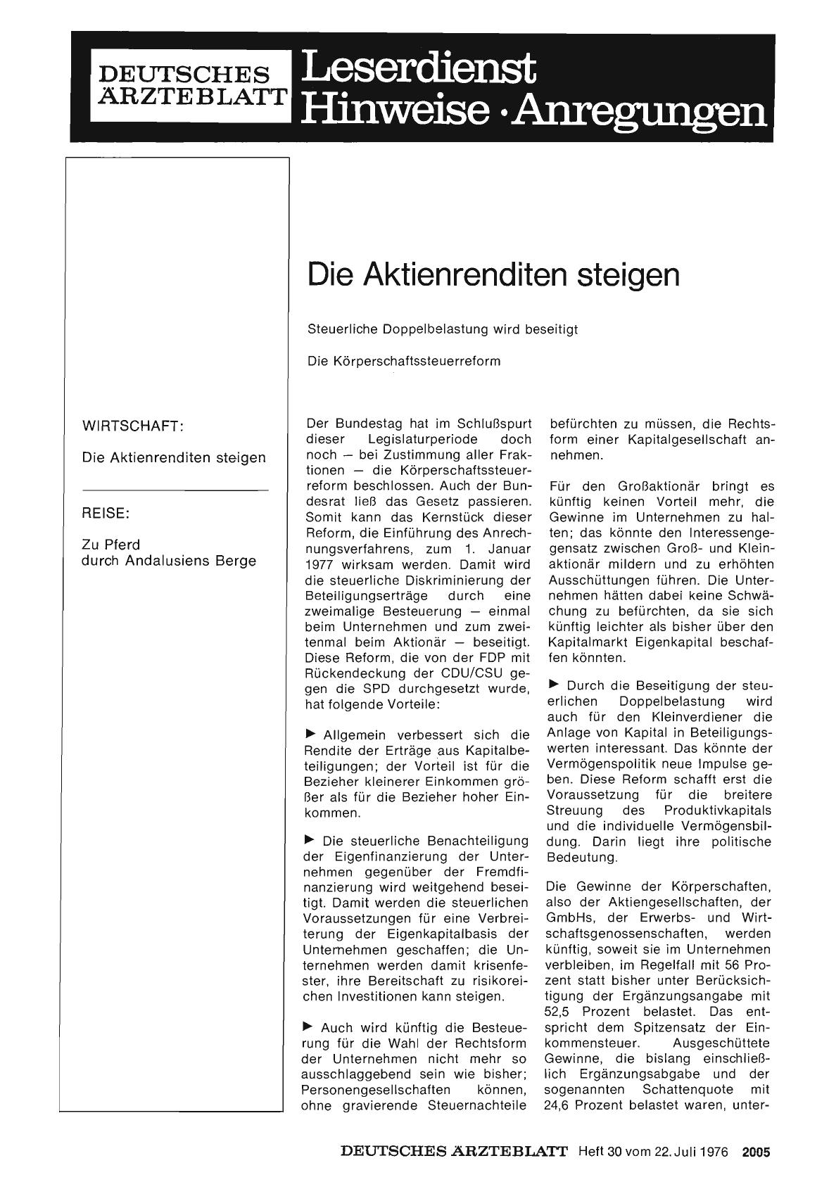 Vorschauseite 1: Die Aktienrenditen steigen: Steuerliche Doppelbelastung wird beseitigt