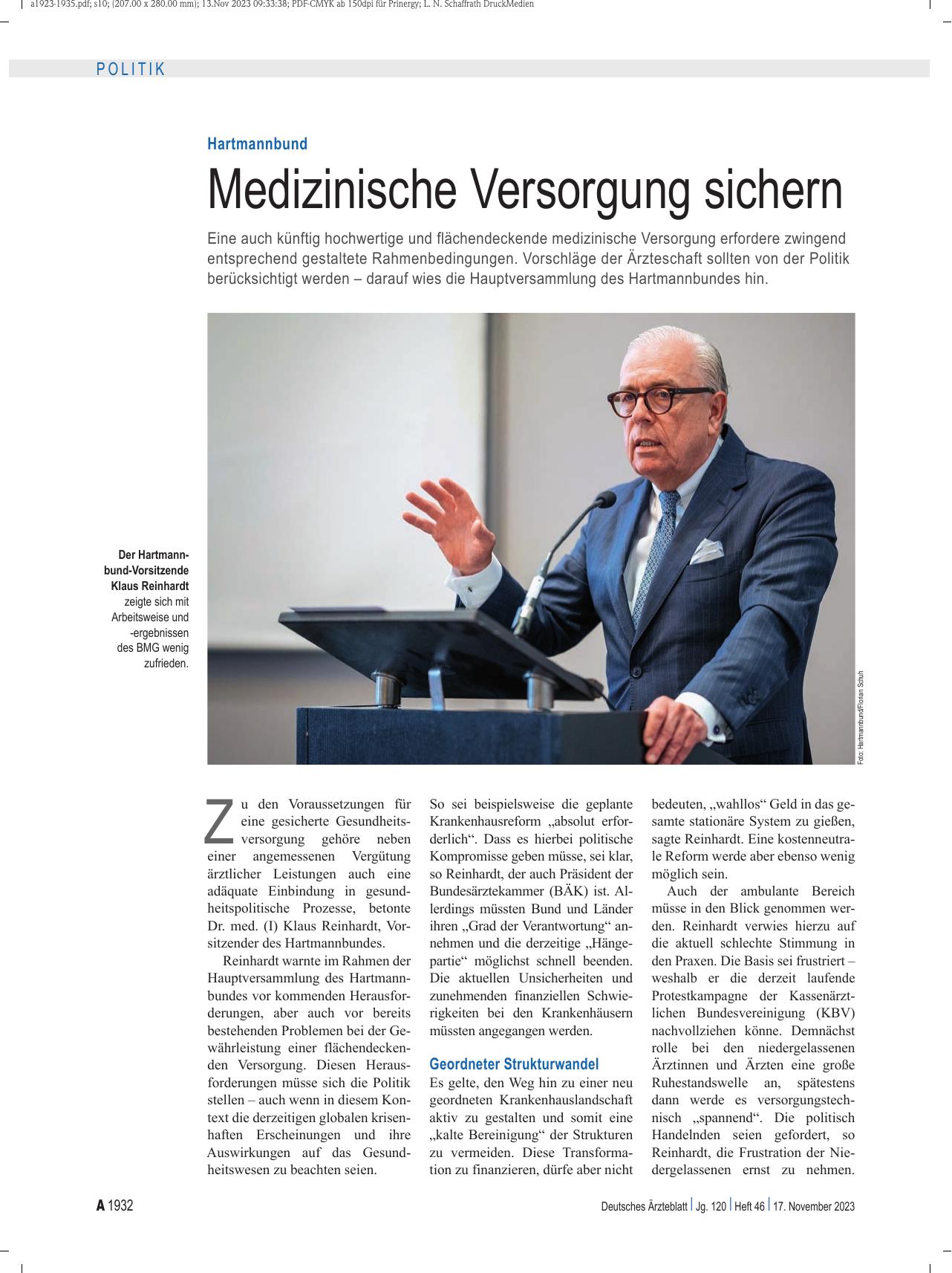 Vorschauseite 1: Hartmannbund: Medizinische Versorgung sichern
