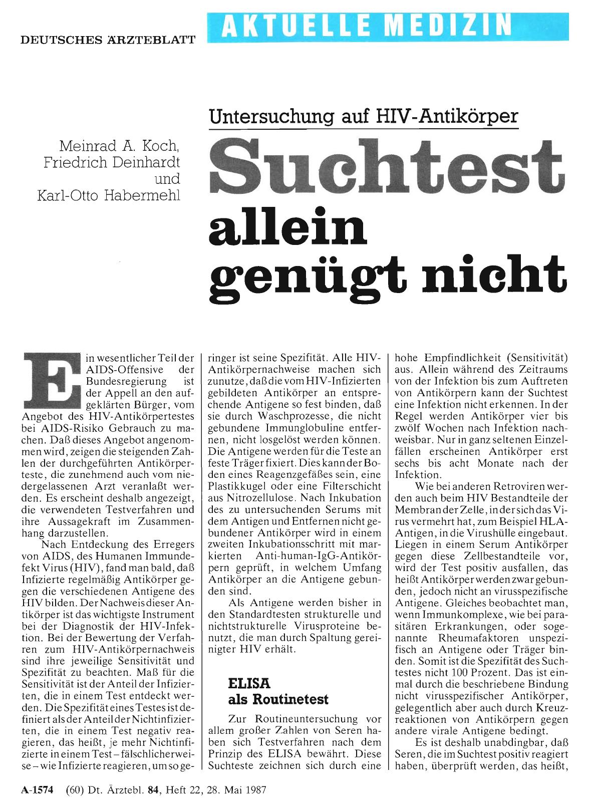Vorschauseite 1: Untersuchung auf HIV-Antikörper: Suchtest allein genügt nicht