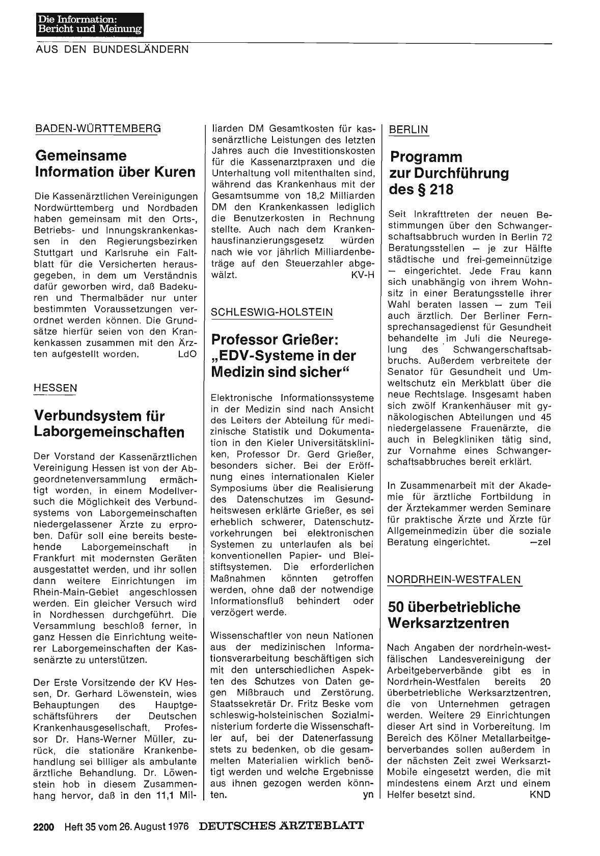 Vorschauseite 1: Schleswig-Holstein: Professor Grießer: „EDV-Systeme in der Medizin sind sicher“