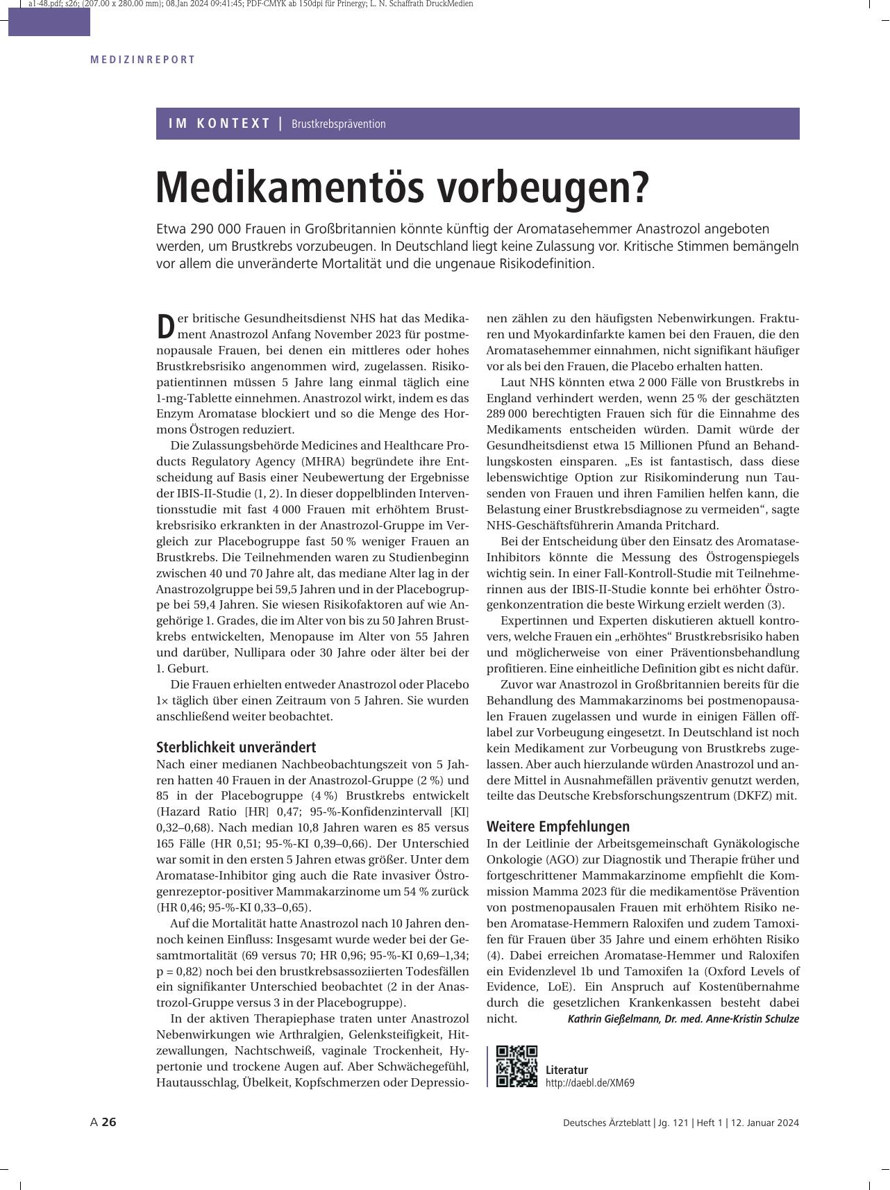 Vorschauseite 1: Brustkrebsprävention: Medikamentös vorbeugen?