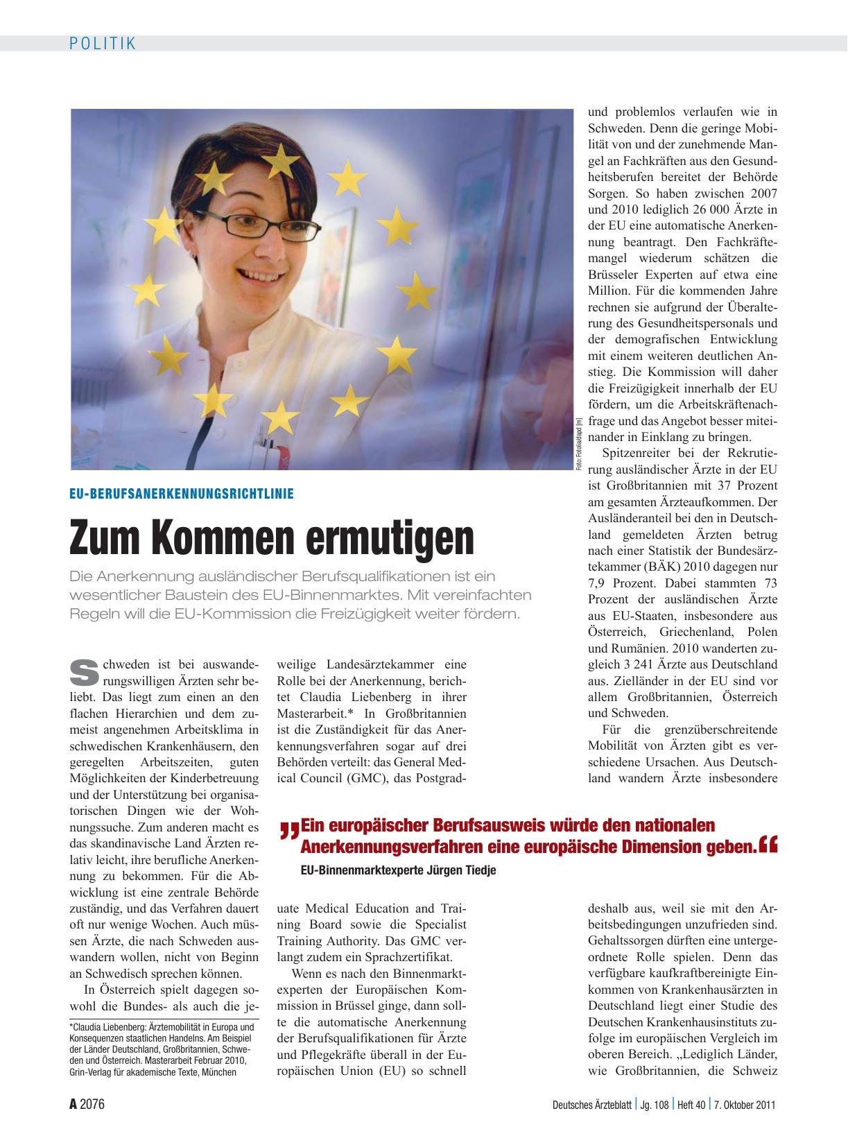 Vorschauseite 1: EU-Berufsanerkennungsrichtlinie: Zum Kommen ermutigen