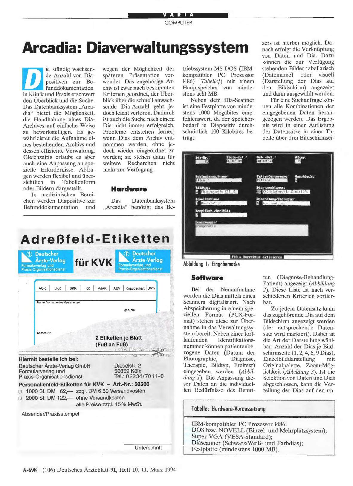 Vorschauseite 1: Arcadia: Diaverwaltungssystem