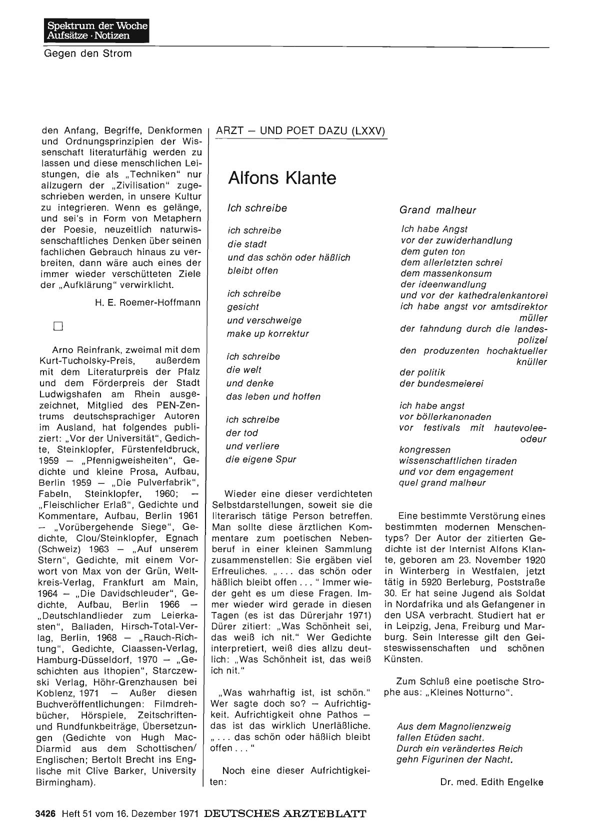 Vorschauseite 1: Arzt — und Poet dazu (LXXV): Alfons Klante