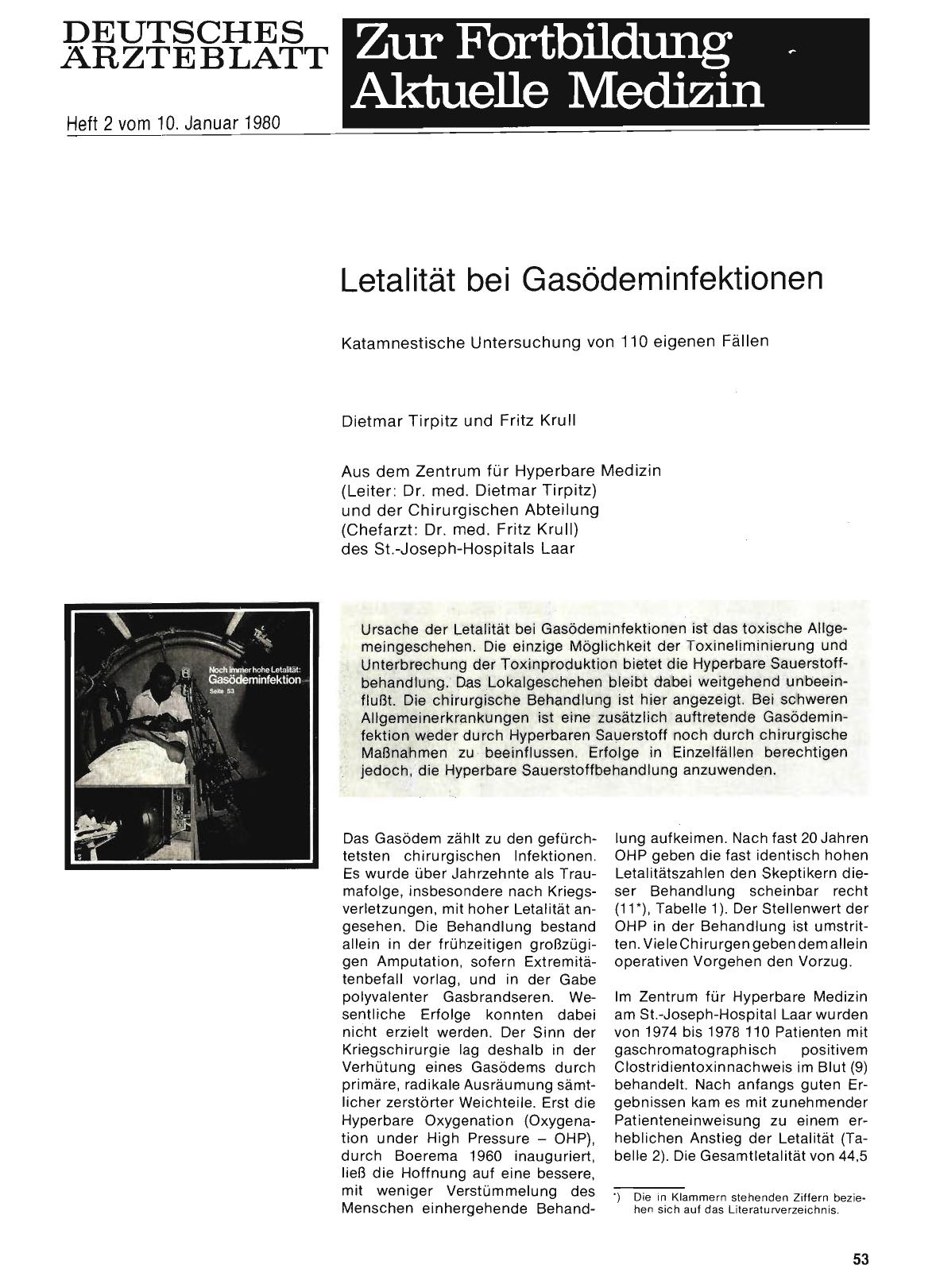 Vorschauseite 1: Letalität bei Gasödeminfektionen