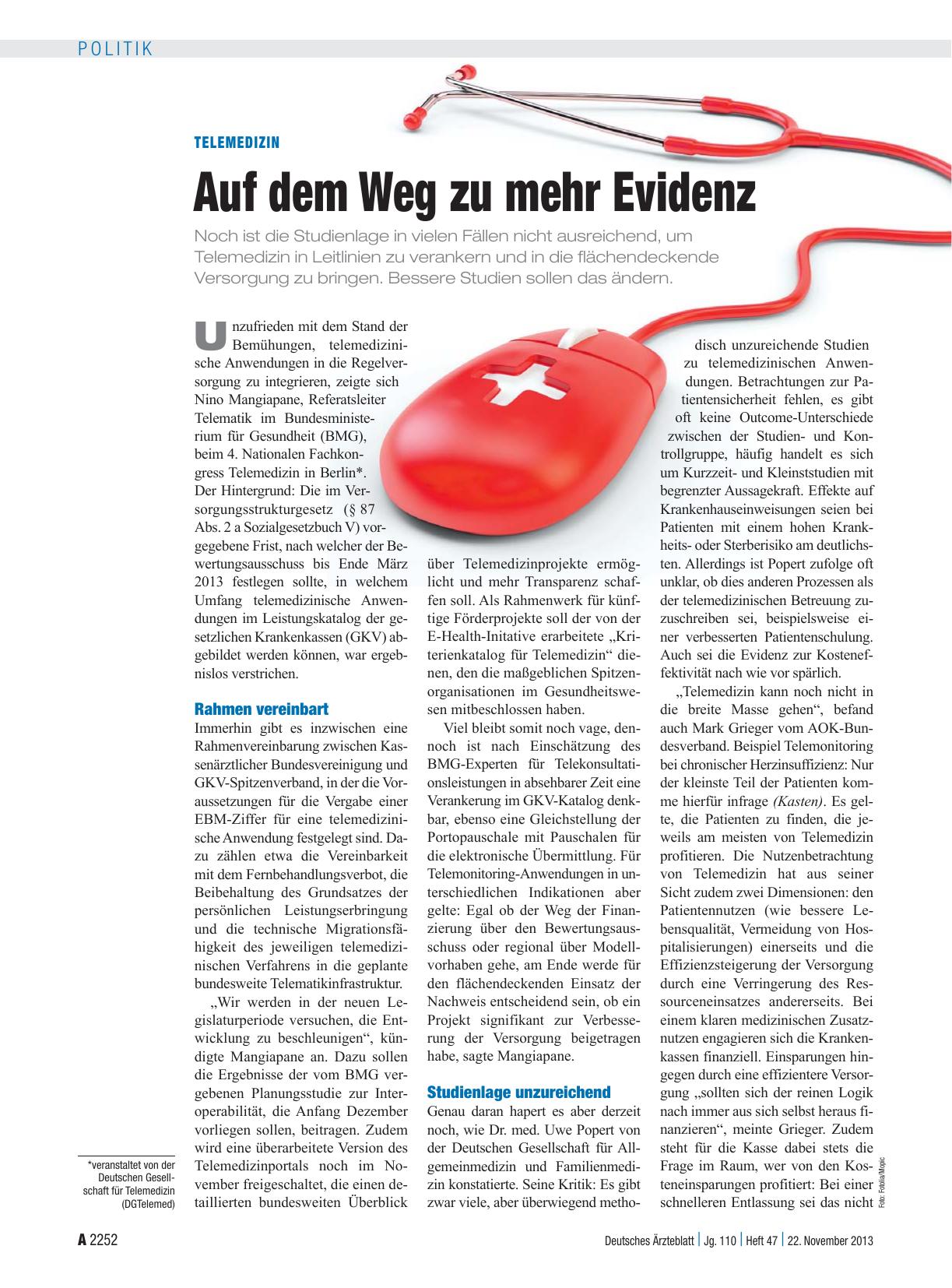 Vorschauseite 1: Telemedizin: Auf dem Weg zu mehr Evidenz