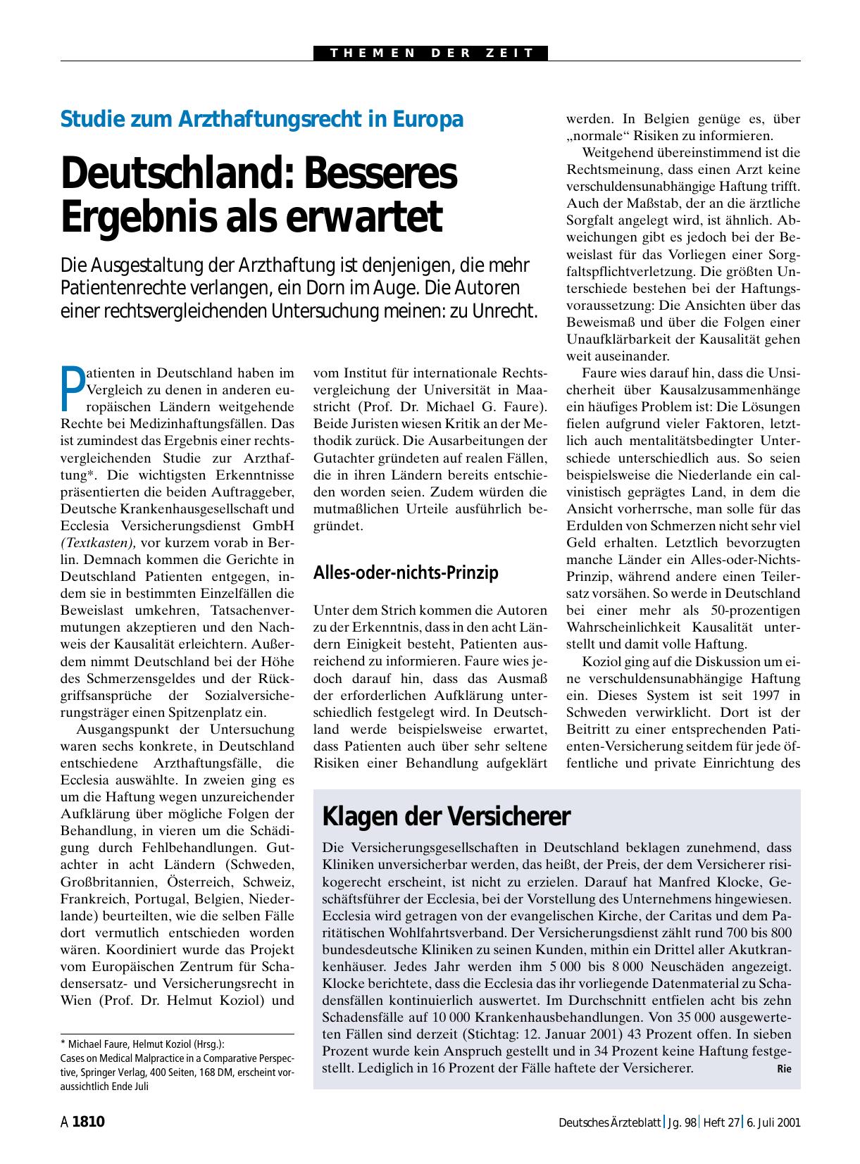 Vorschauseite 1: Studie zum Arzthaftungsrecht in Europa: Deutschland - Besseres Ergebnis als erwartet