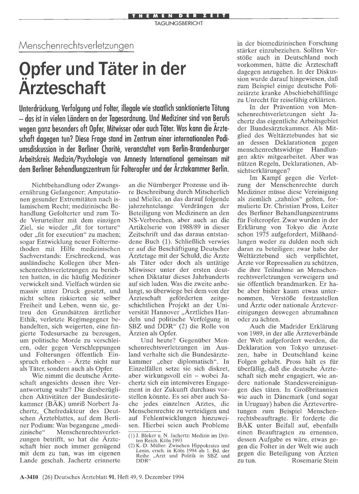 Vorschauseite 1: Menschenrechtsverletzungen: Opfer und Täter in der Ärzteschaft